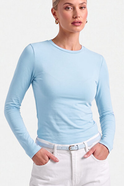 VODENS Turkuaz Bisiklet Yaka Basic Ultra Soft %100 Pamuk Uzun Kol Body