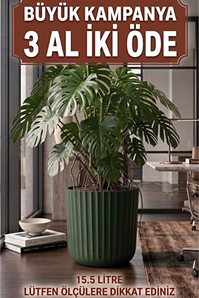 TEMMUZ HOME 15.5 Litre 1 Adet Tabaklı Büyük Boy Plastik Çiçeklik - Salon & Of...