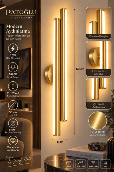 Vela Gold 50 cm Çift Yönlü Aplik