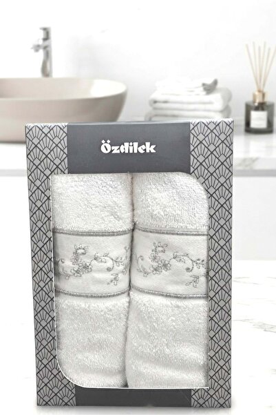 Özdilek -Daniela Beyaz- 2-Piece Towel with Gift Box Embroidered 2Nd Model (50...