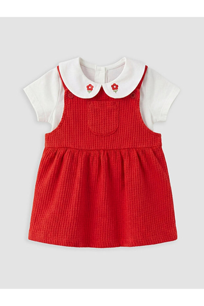 LC Waikiki Red Baby Girl Salopet Dress and T-Shirt