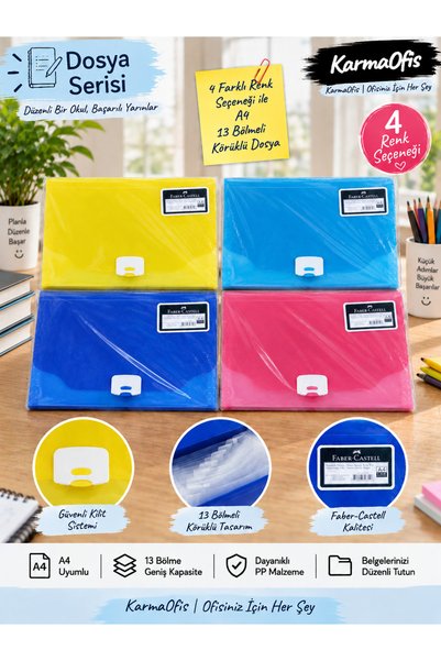 Faber Castell Faber-Castell A4 13 Bölmeli Körüklü Dosya Çıtçıtlı Evrak Düzenl...