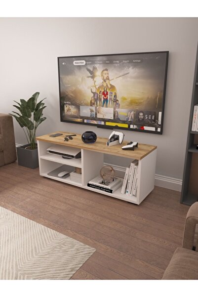MODIVO Tiny Tek Raflı 3 Gözlü Sonomo Beyaz Tv Ünitesi