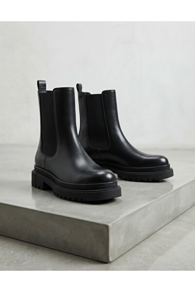 MRSO SHOES Black Matte Leather Elastic Women's Boots
