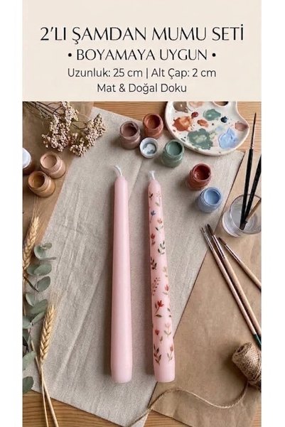 MUBA KIDS Kokusuz ve Dumansuz Uzun Süre Yanış Dekoratif 2'li Konik Mum Seti %...