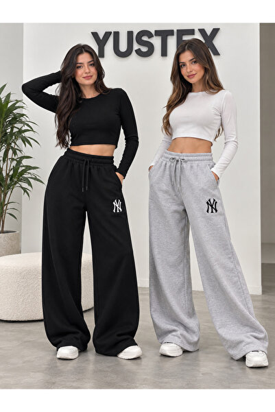 yx yustex sport 2 τεμάχια γυναικεία φούτερ παντελόνια με στάμπα NY (Μαύρο και...