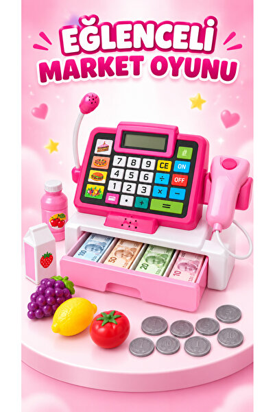 İlknurtoys Çocuk Oyuncak Yazar Kasa Market Seti Barkod Okuyuculu Mikrofonlu Hesap Makineli 2 Renk