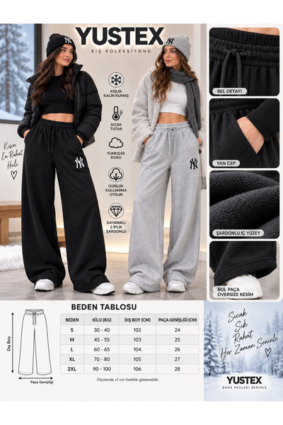 yx yustex sport 2 Pieces Ny Printed Hooded (Black and Grey) Winter Sweatpants Set with Wide Legs, Oversized Fit and Side Pockets
