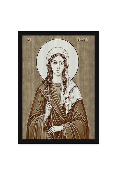 OEM Icoana Sfanta Mucenita Iulia pirogravata pe lemn, cu rama, 10 x 15 cm