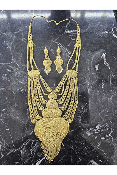 Takı Dünyası Hint Model Çok Katlı Gösterişli Kolye Küpe Takımı