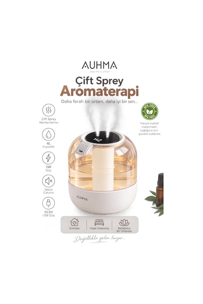auhma APH-08 Çift Sprey Aromaterapi Nemlendirici 4L Sessiz Hava Nemlendirici