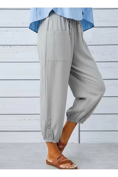 Generic Brand Women's Elastic Waist Lace-Up Button Detailed Trousers