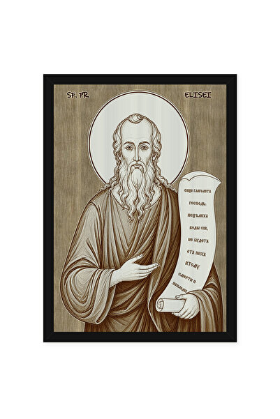 OEM Icoana Sfantul Proroc Elisei pirogravata pe lemn, cu rama, 50 x 70 cm