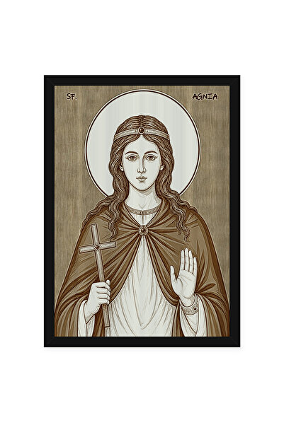 OEM Icoana Sfanta Agnia pirogravata pe lemn, cu rama, 30 x 40 cm