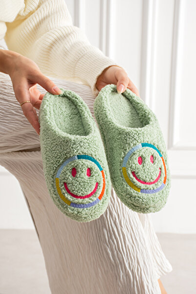 ModaMert Women's Green Smiley Face Embroidered Comfortable and Useful Non-Sli...