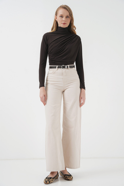 Modamorfo 925 Drawstring Detailed Sandy Blouse - Brown