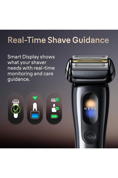 Braun Aparat de ras electric Nevo 11300c, Trimmer ProLift, Aero touch, AutoSense, Tehnologie sonică, 40.000 de tăieri, 5 elemente de tăiere, Stație Smart Care 7-în-1, Husă de călătorie, Argintiu