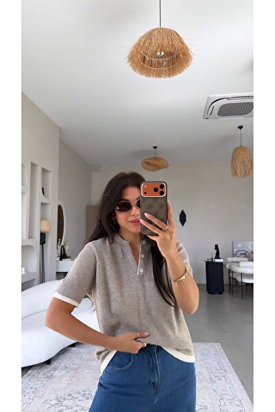 Buket Teke Mink Garnished Silk Yarn Premium Short Sleeve Knitwear