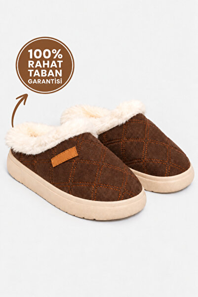 Ayakkabı Consept Women's Plush House Slippers with Fur Inside, Warm, Thick So...