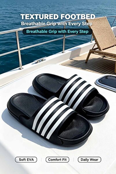NajdEva Shop Men's Wide Strap Pool Sliders - Thick Cushioned Sole
