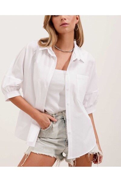 Modamorfo 20213 Oversize Short Sleeve Basic Shirt - White