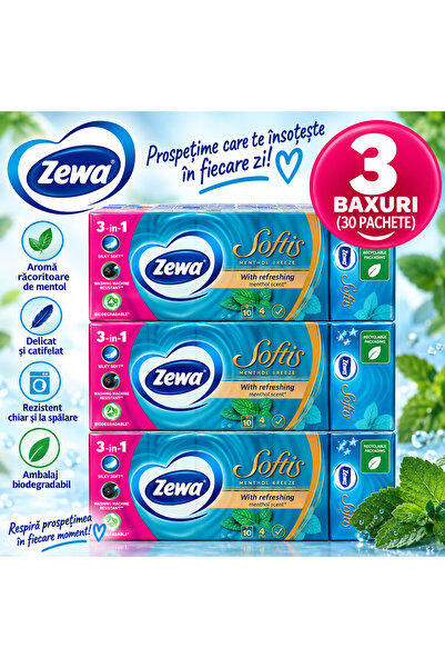Zewa Set 3x 10 pachete batiste menthol
