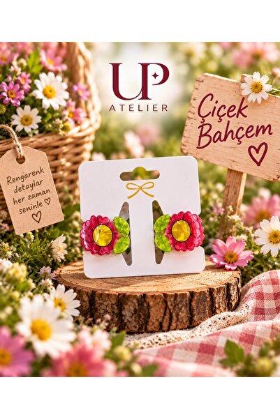 Up Atelier مجموعة من 2 مشبك عظمي مزخرف بالزهور مقاس 2.5 سم