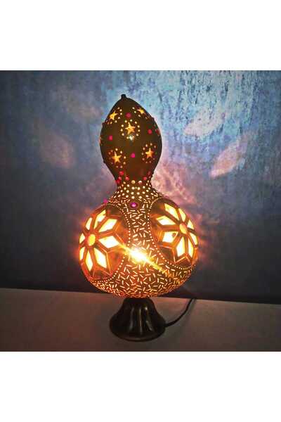 Yıldız Bahçesi El İşlemeli Su Kabağı Abajur | Metal Ayaklı Dekoratif El Yapımı Lamba | 45 x 69 cm