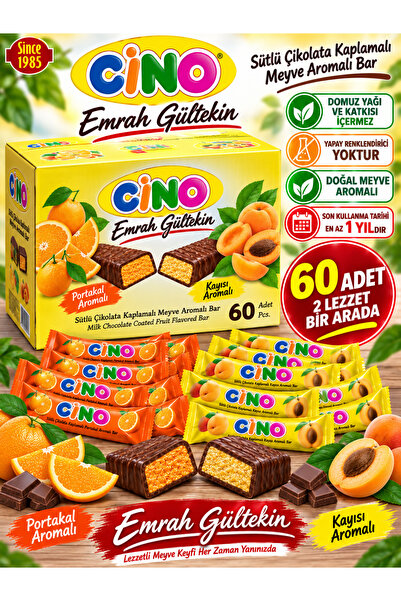 Emrah Gültekin Cino Sütlü Çikolata Kaplamalı Meyve Aromalı Bar 60 Adet 18 gr ...