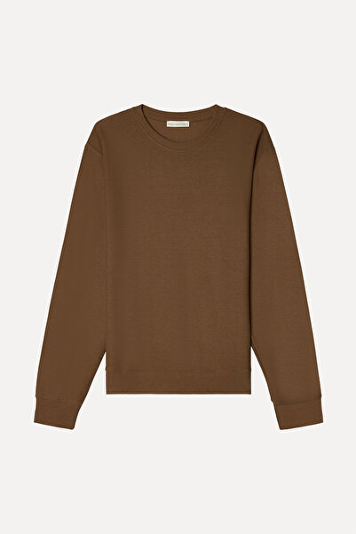 Mudo Men's Brown Textured Comfort Fit Crew Neck Sweatshirt
