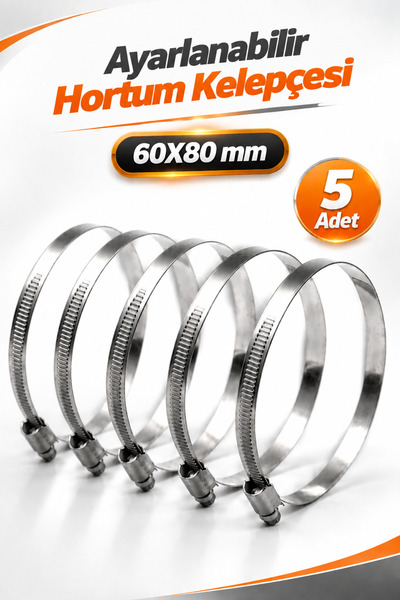 Badem10 [5 Adet] Hortum Kelepçesi Tork Ayarlı 60x80 mm Paslanmaz Çelik Boru M...