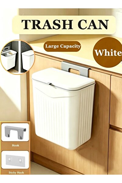 Generic Kitchen Hanging Trash Can with Lid,hooks and adhesive hooks Waste Bin...