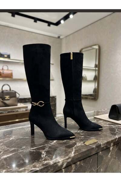 SİLAR Black Suede Platform 9 cm Heels