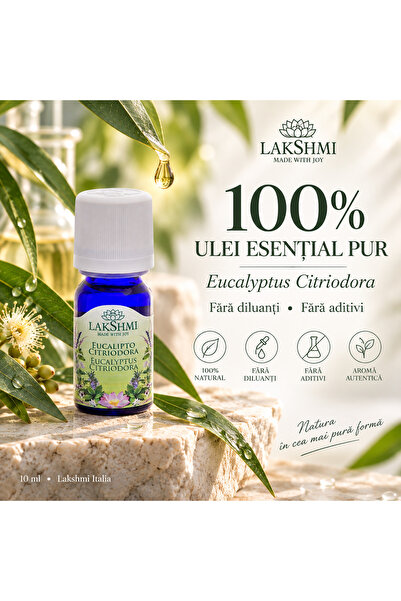 Lakshmi Ulei esential Eucalipt Citriodora 10 ml, 100% pur, Eucalyptus Citriod...