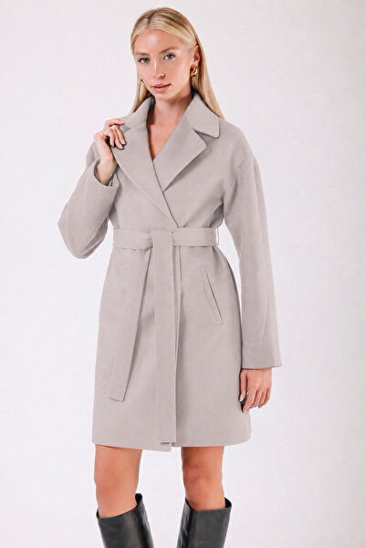 Leather Club Stone Color Oversize Cashmere Coat