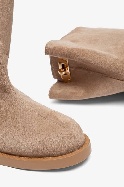 diclepolat Women's Mink Suede Short Boots Buckle Ankle Boots Beige Daily Stylish Boots