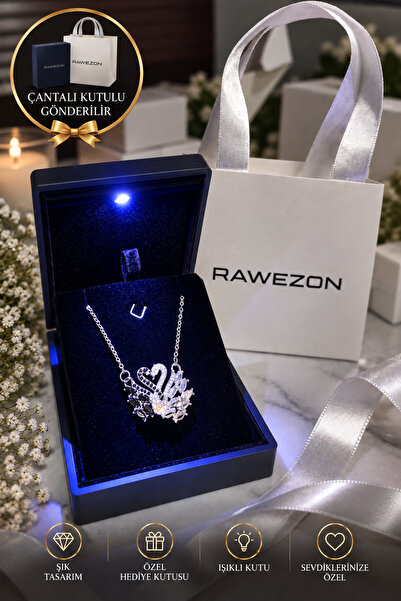 RAWEZON Işıklı Kutulu Çantalı Çelik Çift Kuğu Kolye Zirkon Taşlı Sevgiliye He...
