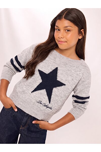 Tinymuyt Girl's Boat Neck Knit Sweater Gray