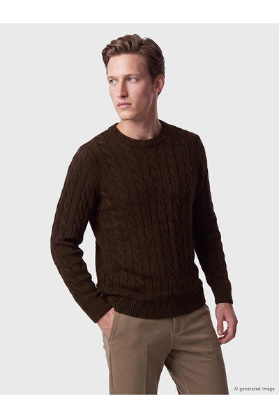 LC Waikiki Nevavm Farkıyla Southblue Brown Knitwear Patterned Oval Collar Men...