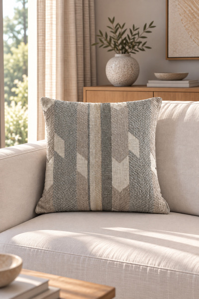 texta home deco Chevron Balıksırtı Dokuma Kırlent Kılıfı Mavi Gri - 45x45 cm