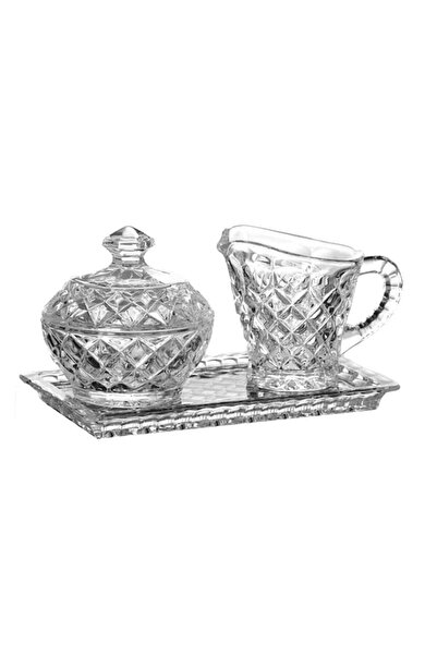BOHEMİA CRYSTAL Set de 3 piese- tavă, zaharniță, vas pentru lapte