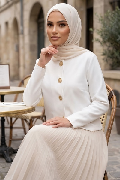TOFİSA Düğmeli Dabıl Ceket Beyaz - 28899-BEYAZ