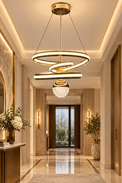 Ulucam Aydınlatma Modern Gold LED Avize Kaos Su Yolu Dekoratif Salon Avizesi