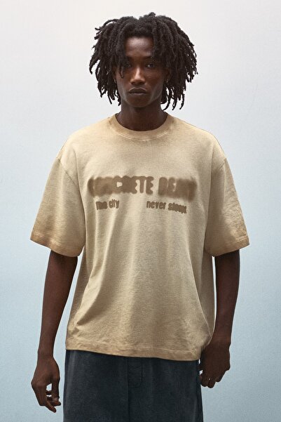 Bershka Kısa kollu yıkamalı efektli baskılı sweatshirt