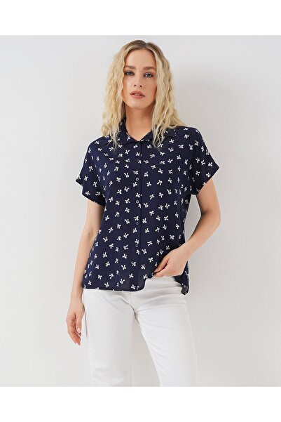 Modamorfo Women's Short Sleeve Patterned Shirt 20310 - Navy Blue