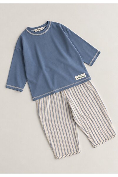 Cigit Oversize Pantolon Takım 2-10 Yaş İndigo İnce Çizgili