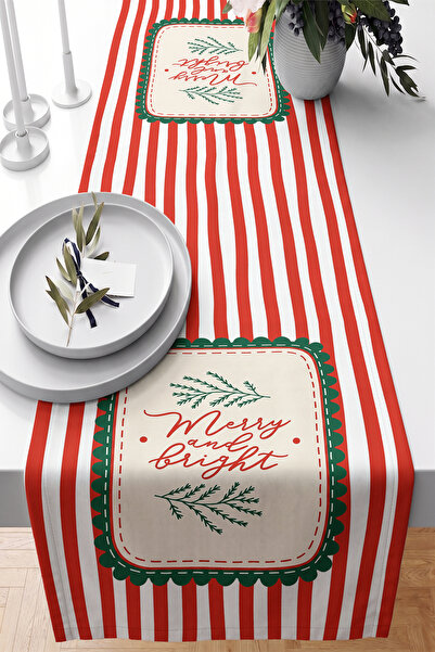 Realhomes Merry and Bright Written Green Branch Motif Striped Christmas Theme...