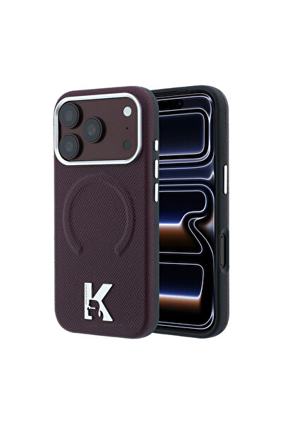 Karl Lagerfeld iPhone 18 Pro Max Kılıf Lisanslı M-safe KHEAD Metal Logo PU Gr...