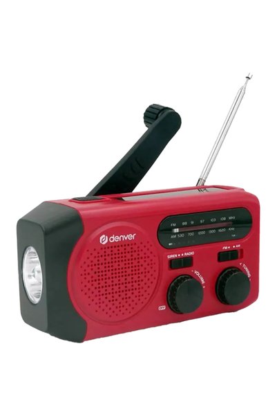 Denver Radio Portabil SCR-2010 AM/FM cu Manivela si Panou Solar Lanterna Sirena SOS Rosu