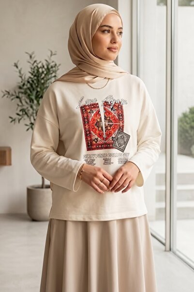 TOFİSA Baskılı Oversize Sweat D7 Beyaz - 28778-D7-BEYAZ
